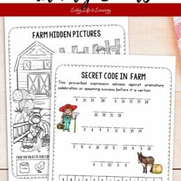 two sample images from the farm activity worksheets packet