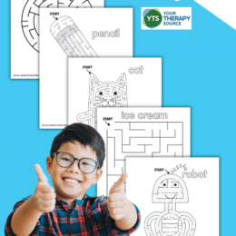 five sample screenshot images of printable mazes for kids