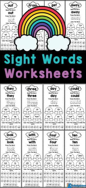 sample worksheet images from the sight words worksheets printable set