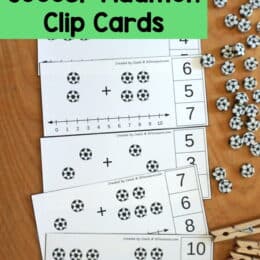 printed pages from the Soccer Addition clip cards printable pack with small soccer erasers
