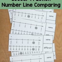 array of printed soccer themed fraction number line sheets