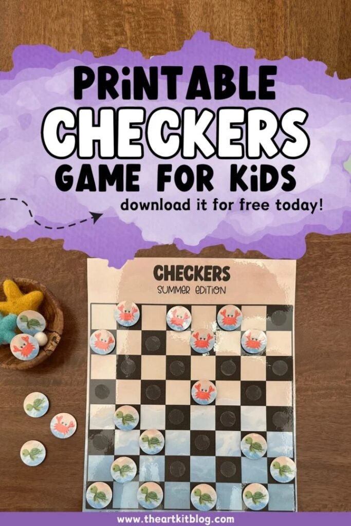 image of printable summer themed checkers board game for kids