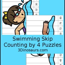 two sample screenshot images of swimming themed skip counting printables