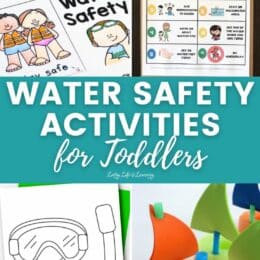 sample images showing water safety printables and activities for toddlers