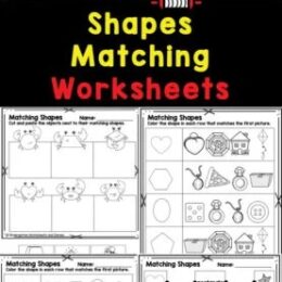screenshot images of pages from the shapes matching worksheets