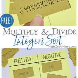 images showing multiplication and division problems with integers that are being sorted