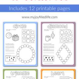 four sample pages of the playdough shape worksheets