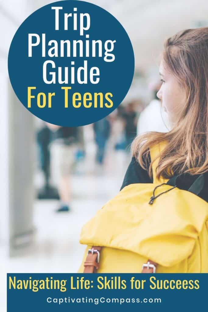 young girl walking away with a yellow backpack in a crowded place like an airport or train terminal
