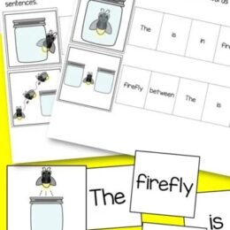 firefly themed cards that teach prepositions
