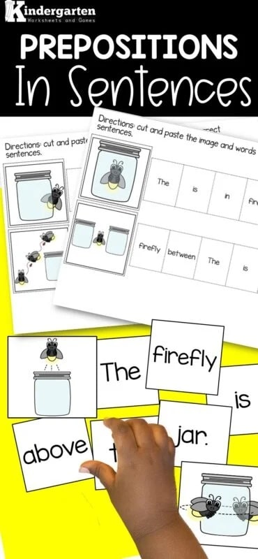 firefly themed cards that teach prepositions
