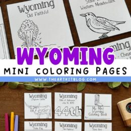 sample images of the mini coloring pages showing symbols from the State of Wyoming