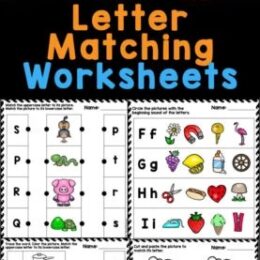 6 digital images of letter matching worksheet pages