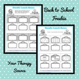 two digital images of printable lunch box themed doodle pages