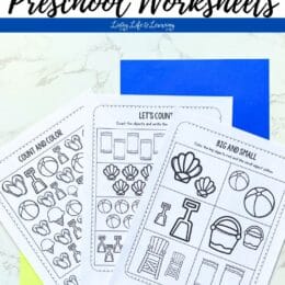 3 sample images of beach themed preschool worksheets