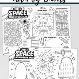 two digital images of space themed activity sheets