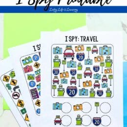 3 printed pages showing travel I spy printable activities