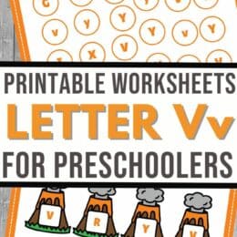 two digital images showing volcano themed letter Vv printables