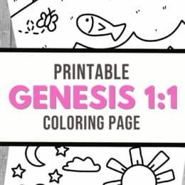 two screenshot images of the Genesis 1:1 Bible coloring page