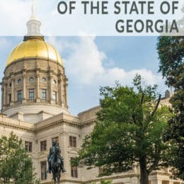 picture of the Georgia State capital building with overlaid text "FREE Printable History of the State of Georgia"
