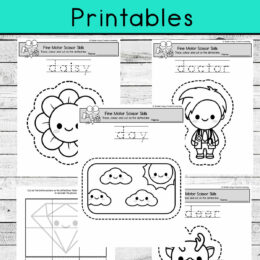 5 digital screenshot sample pages from the Letter D scissor skills worksheets