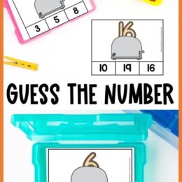 three printed images showing "guess the number" cards