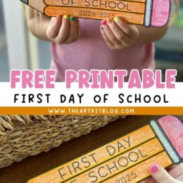 image of young girl holding printable first day of school pencil sign