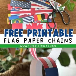 strips of flags from different countries to create flag paper chains