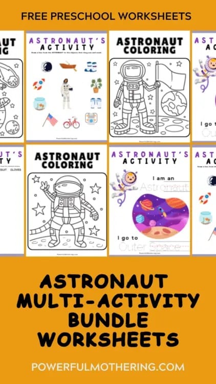 sample images from the preschool astronaut worksheets