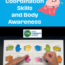 image showing two hands of a child on top of a printed coordination page