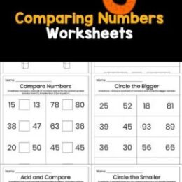 six digital images of comparing numbers worksheets