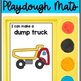 sample playdough mat page with 4 different colored balls of playdough
