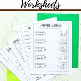 five fanned out pages from the campfire safety worksheets