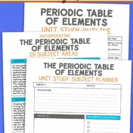 three digital pages from the periodic table of elements unit study resources pack