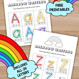 two sample page images from the rainbow writing pages