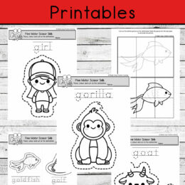 five digital images of letter G scissor skills pages