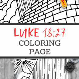 two digital images of a coloring page featuring Luke 18:27