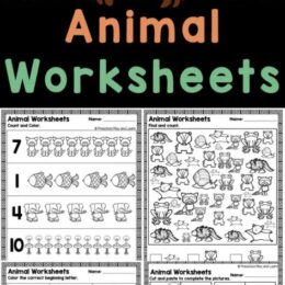 six sample digital images of animal themed worksheets