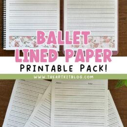sample images of printed Ballet themed lined notebooking papers