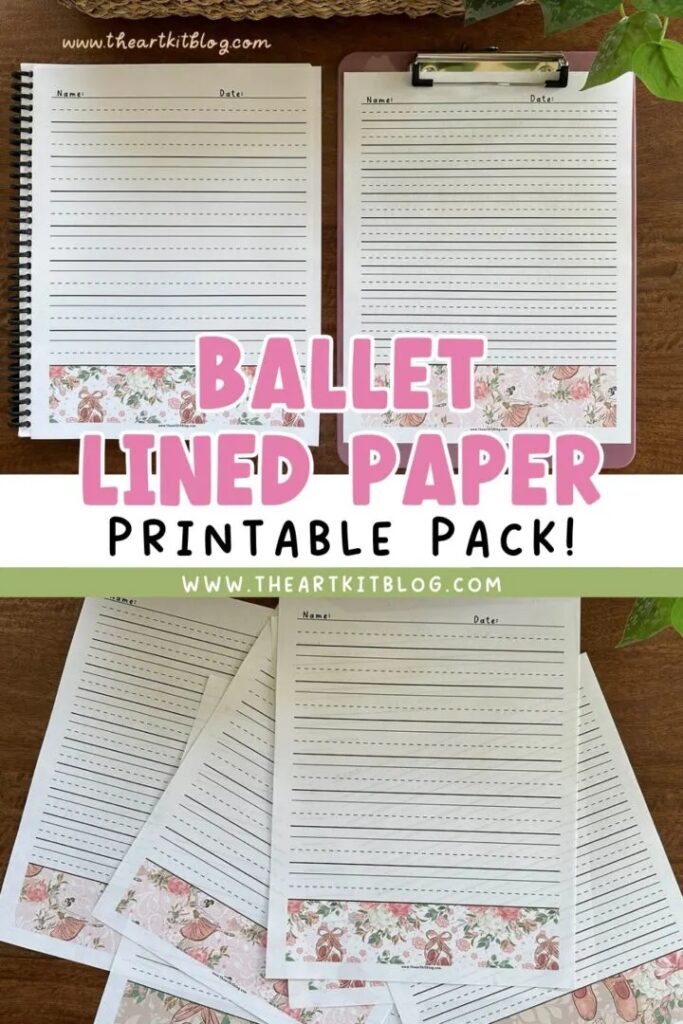 sample images of printed Ballet themed lined notebooking papers