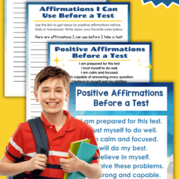 four digital pages showing positive test-testing affirmations