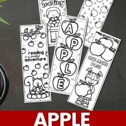 5 digital images of colorable apple themed bookmarks