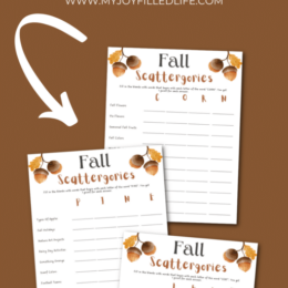 three digital images of fall themed scattegories worksheets