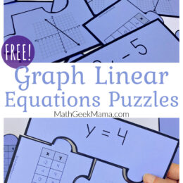 several printed paper puzzle pieces for the linear equations puzzles