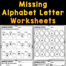 six digital pages of missing letter activity worksheets