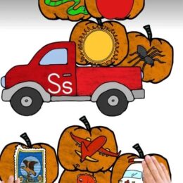 digital images of pumpkins with pictures of SATPIN sounds and clipart trucks for sorting
