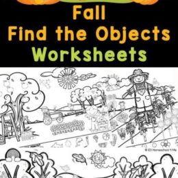 three sample images of Fall themed find the objects worksheets