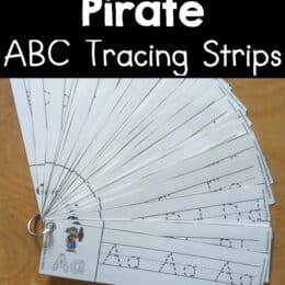 fanned out abc tracing strips with a fun pirate theme