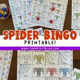 an array of spider bingo cards with colorful cartoon-like spiders and webs