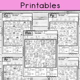 five digital images of I Spy printable activity pages