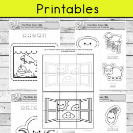 five digital image scissor skills pages for the letter O